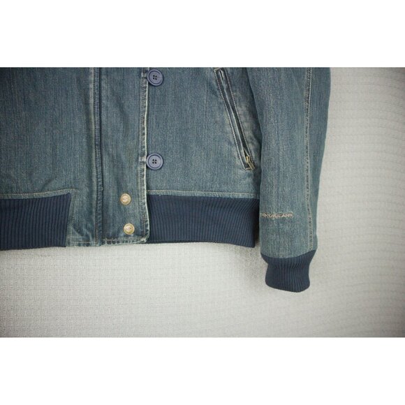 DKNY Jeans Faux Fur Denim High Neck Hooded Jacket - Picture 5 of 8